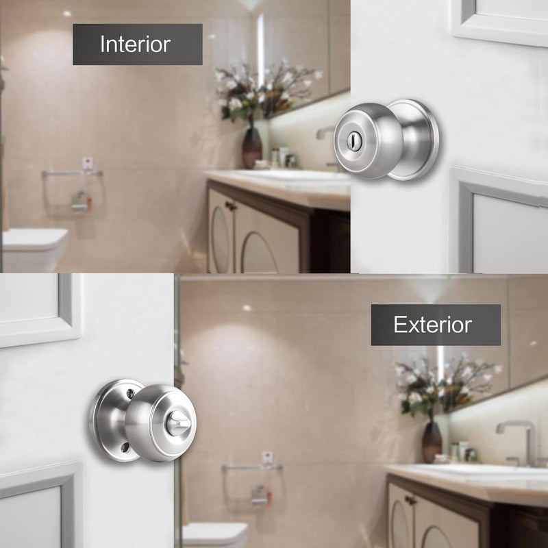 NCSEN Brushed Nickel Door Knobs Interior,Bath & Bed Privacy Door Knob, Keyless Door Lock Round Doorknobs - Image 3